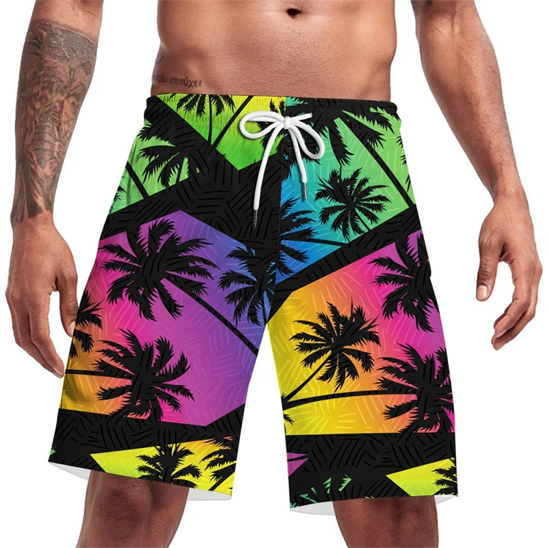 

Full Print Coconut Tree Graphic Beach Shorts For Men Summer Casual Surf Board Shorts Sportwear Men's Hawaii Short Swimsuit