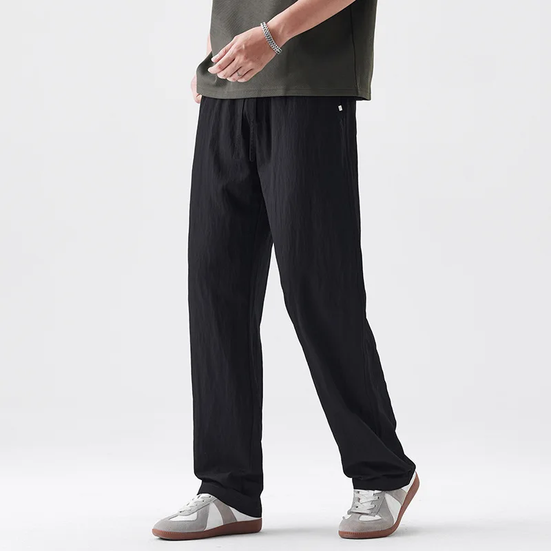 سراويل رجالية صيفية 2025 عصرية جديدة، بسيطة، فضفاضة، قابلة للتنفس، متعددة الاستخدامات، سراويل رفيعة، ريترو أمريكي، سراويل كاجوال عمودية
