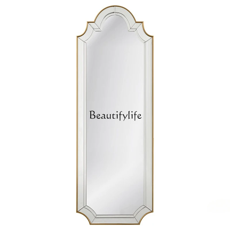 

French Retro Full-Length Mirror Light Luxury Floor Home Entrance Wall Hanging Fitting Dressing Mirror