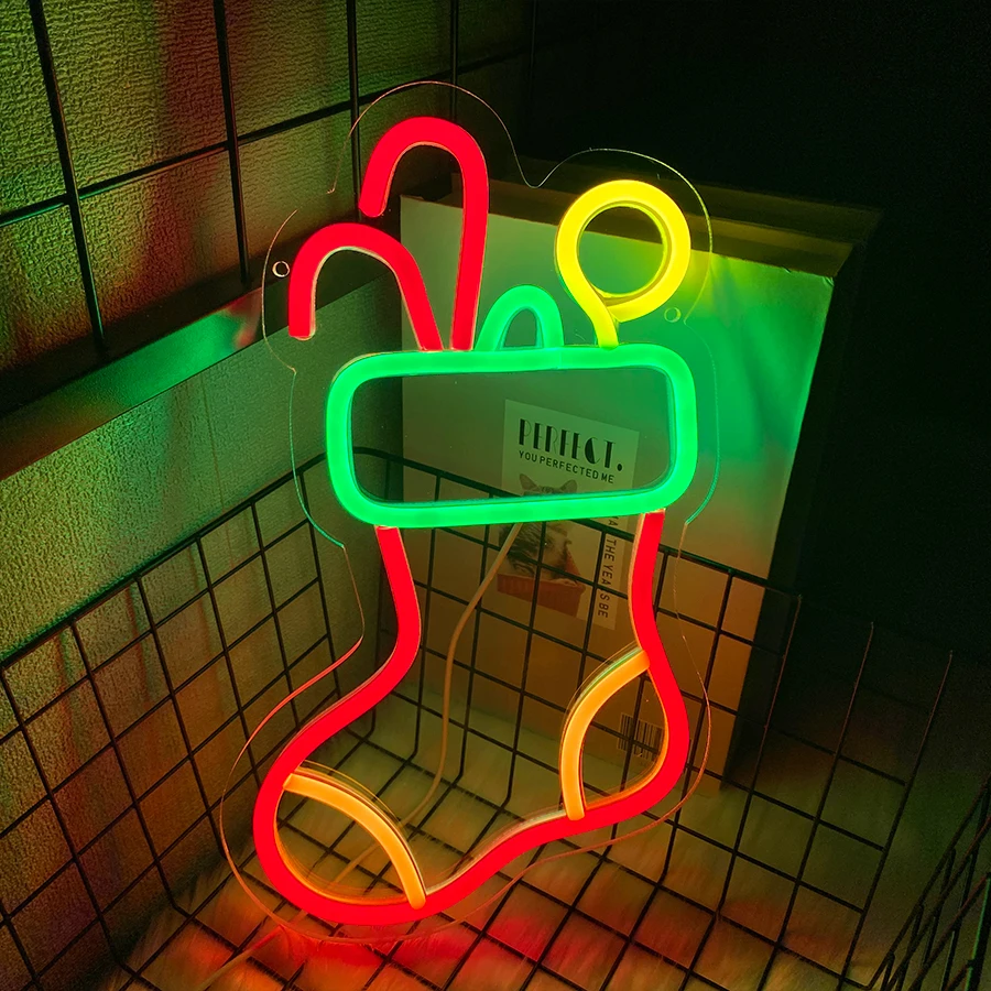 Christmas Series Socks Neon Lights, Led Color Signs, Indoor Wall Decorative Lights, Clubs, Christmas Courtyard Decoration.