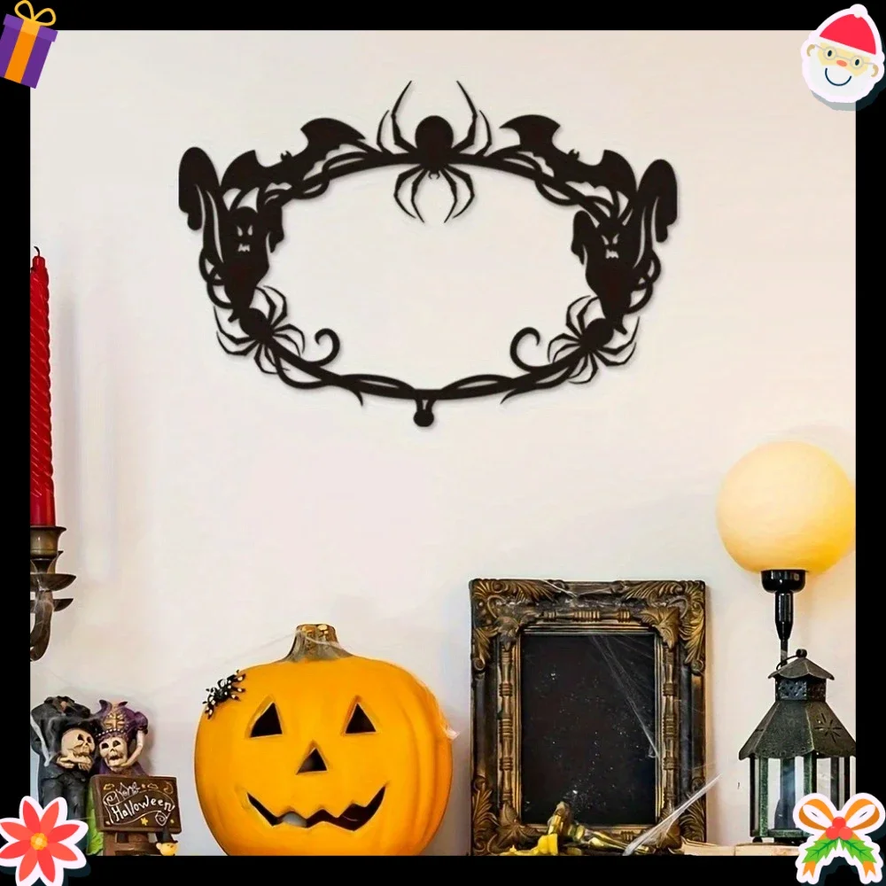 CIFBUY Halloween Wreath Metal Wall Art Spider Bat Ghost Iron Hanging Sculpture Door Home Decor Ornament Gift - view 2