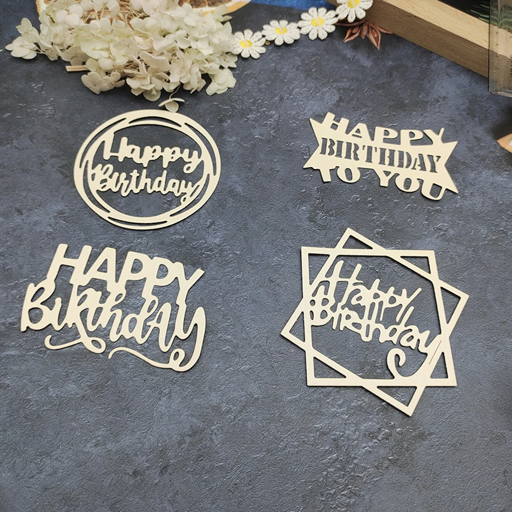 2023 New Arrival Happy Birthday Letter Metal Cutting Dies for Scrapbook Card Making Knife Mould Blade Punch Words Phrase Stencil