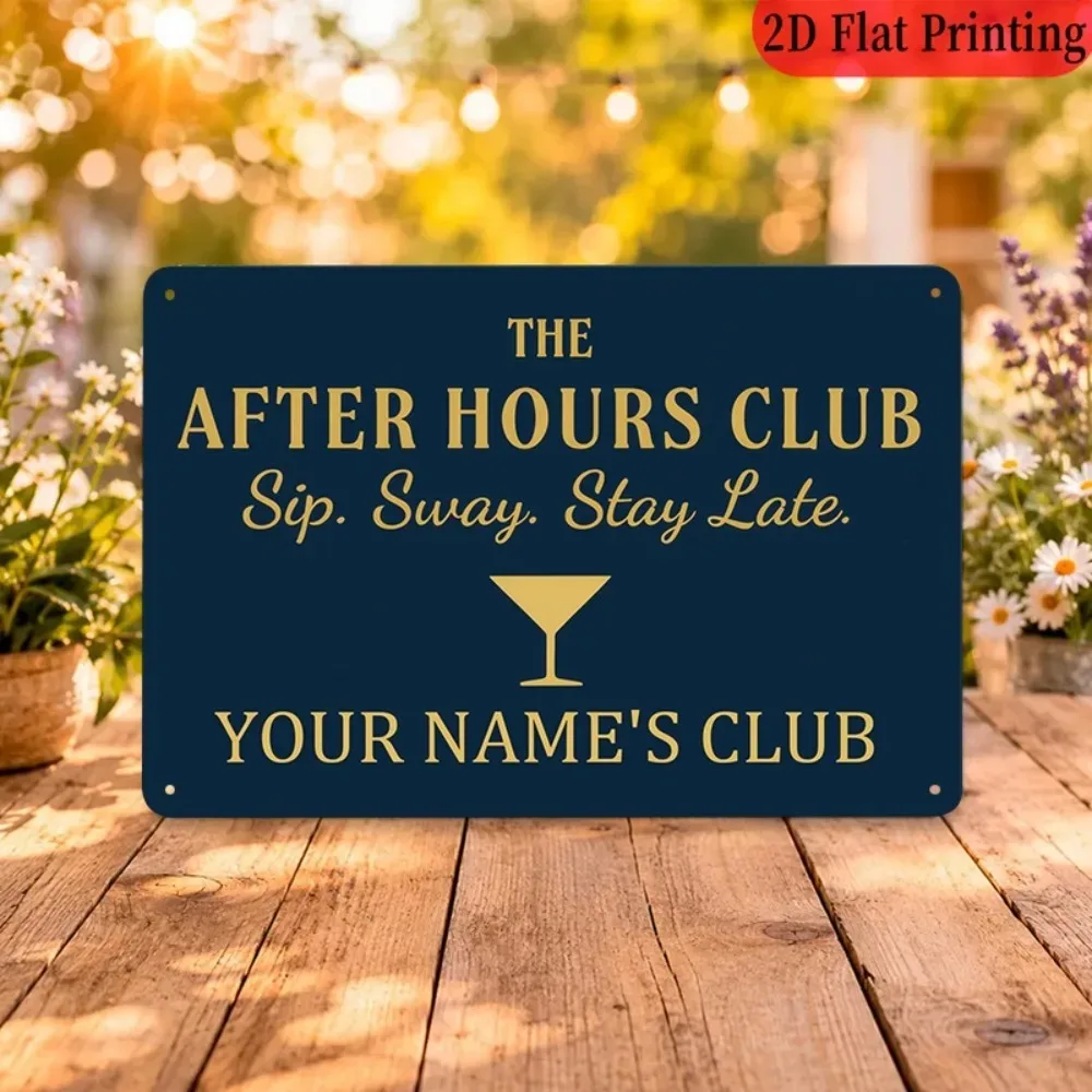 CIFbuy Custom Family Name Retro Metal Sign,Navy Blue Gold Font Bar Club Wine Cellar Indoor Wall Decor
