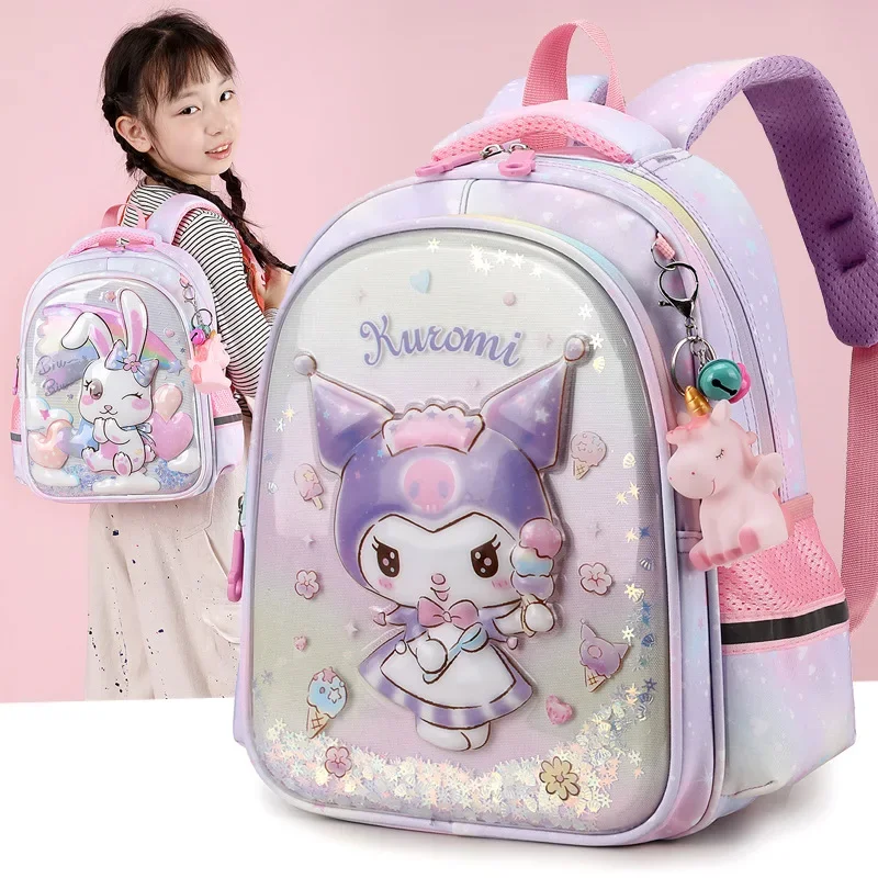 

2024 New Fashion Elementary School Cute Backpack Kindergarten Cartoon Anime Pattern Book Stationery Storage Schoolbag Kuromi