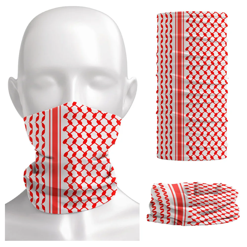 Red Palestinian Hatta Kufiya Bandana Neck Gaiter Palestine Keffiyeh Pattern Mask Scarf Warm Headband Seamless Cycling Face Cover