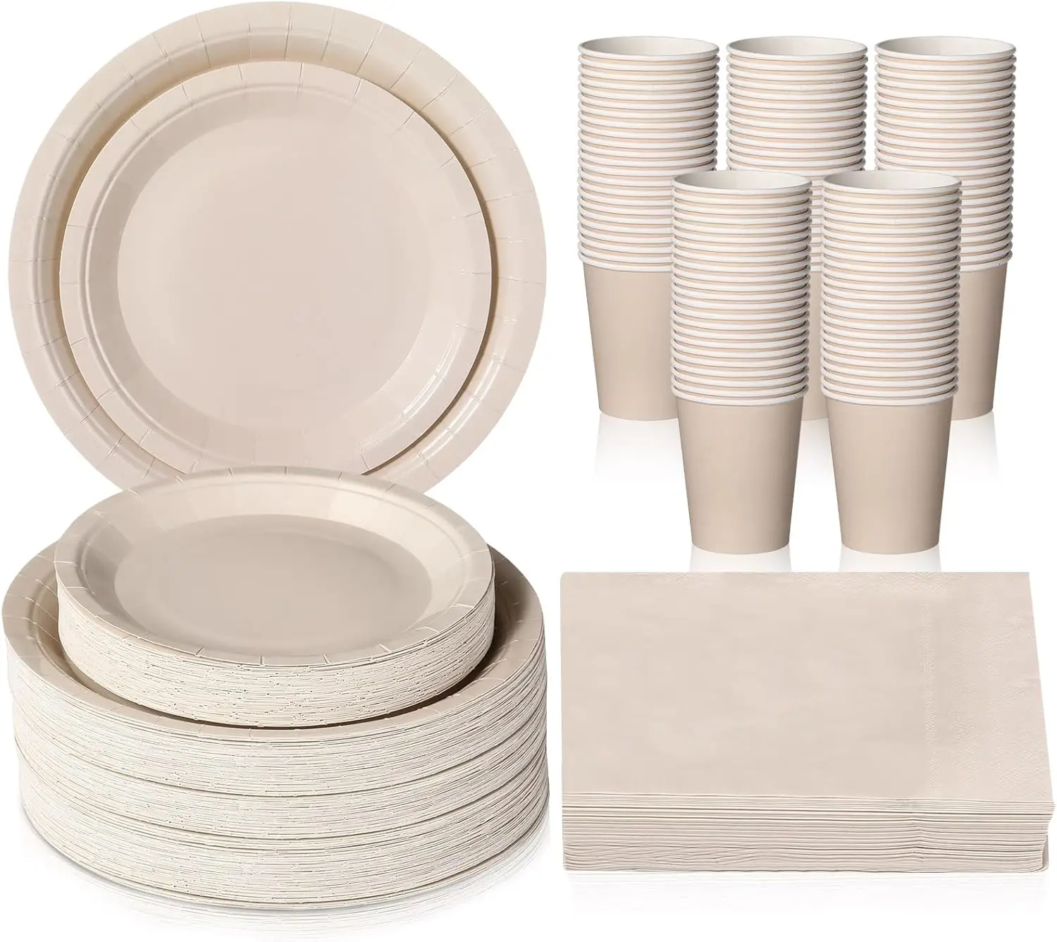 

200 Pcs Ivory Disposable Paper Plates Cups and Napkins Party Supplies Serve 50 Guests Disposable Paper Dinnerware Set fo
