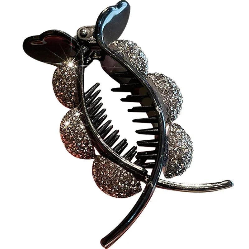 Korea Big 3 Teeth Claw Clips Crystal Plastic Crabs For Hair Bun Hair Style Hairgrips  Rhinestone Paved Ball Clamps Accessories
