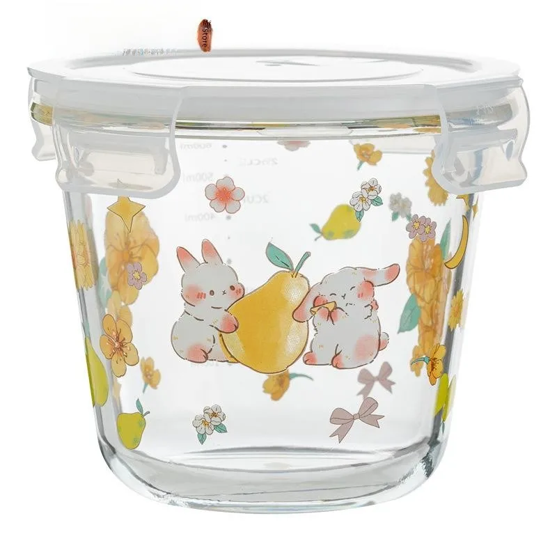 Portable Glass Soup Bowl with Lid for Microwave Heating Lunch Box Sealable Freshness Preservation Container round Shape for C... view 5