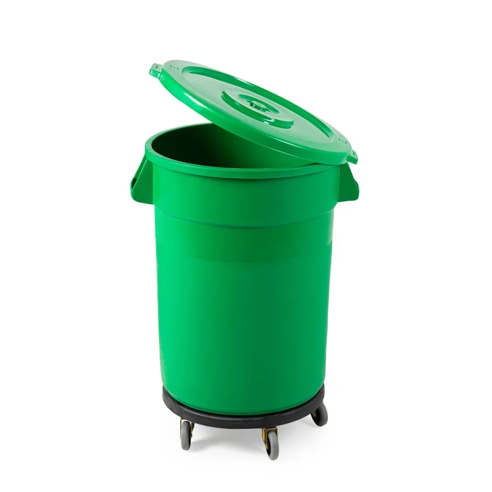 Heavy-Duty Plastic Commercial Rolling Trash Bin with Lid and Dolly for Waste Collection and Ingredient Storage