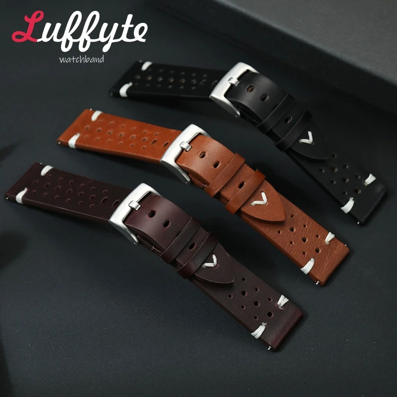 

Vintage Oil Wax Discoloration Leather Watchband Belts 20mm 22mm Universal Bracelet Men Women Unisex Quick Release Wrist Band