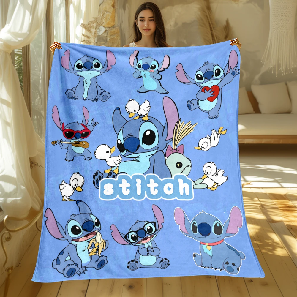 Stitch Cartoon HD Printed Flannel Thin Blanket.Four Season Blanket.for Sofa,beds,living Rooms,travel Picnic Blanket Gifts