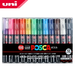 12 Kleuren Set Uni Posca Markers PC-1M Extra Fijne 0.7Mm Verf Stift Pennen Manga Keramisch Glas Graffiti Hout Stof Metaal Schilderij