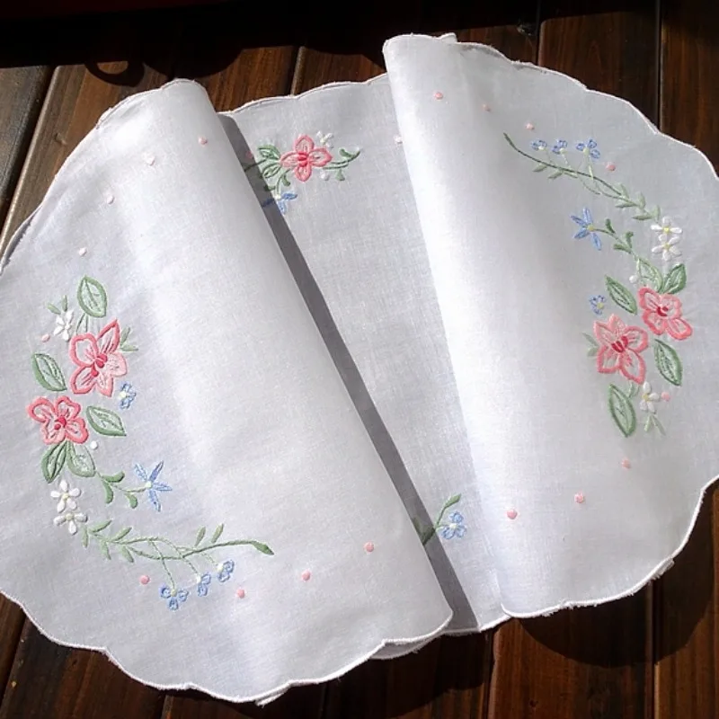 1PC/2pcs American retro pure cotton hand-embroidered decorative cover multi-functional mat fresh princess style 35X85CM