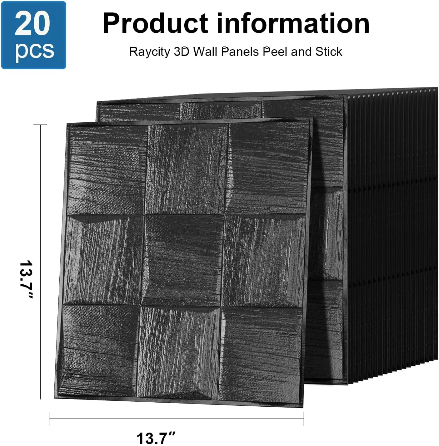 Paneles de pared 3D de 20 piezas, papel tapiz autoadhesivo texturizado de ladrillo negro de 13,7 "x 137" para paredes, azulejos 3D