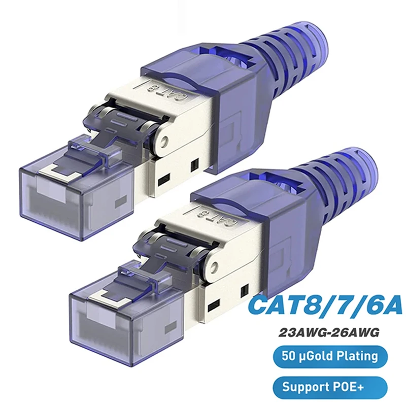 1/3/5/10Pack RJ45 Cat8 Cat7 Cat6a Connectors Tool-Free Zinc Alloy Shielded Ethernet Termination Plugs for 23AWG SFTP Cables