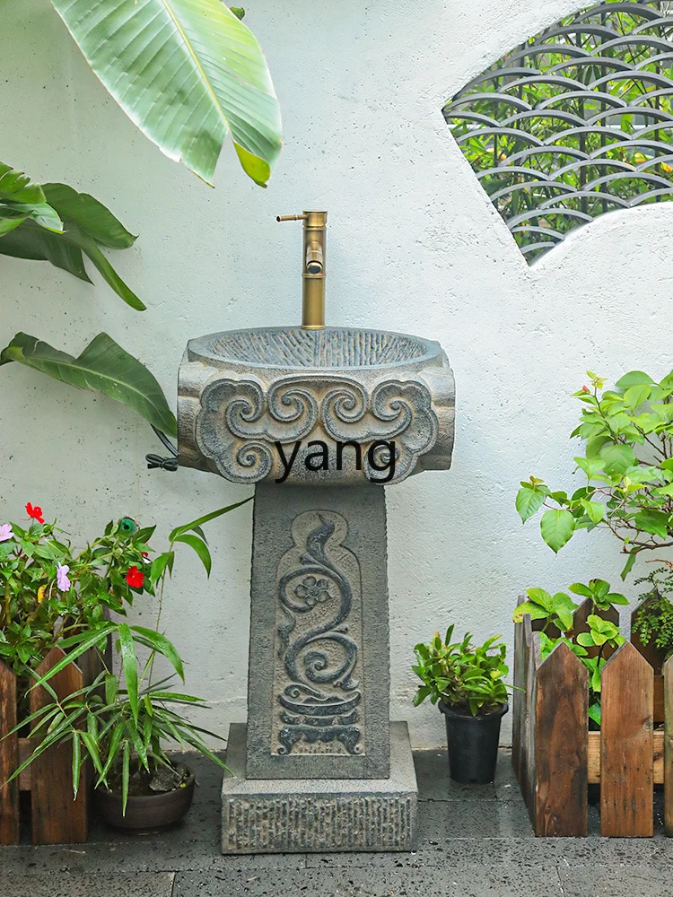 CX Outdoor Column Wash Basin New Chinese Style Courtyard Balcony Garden Wash Basin Retro