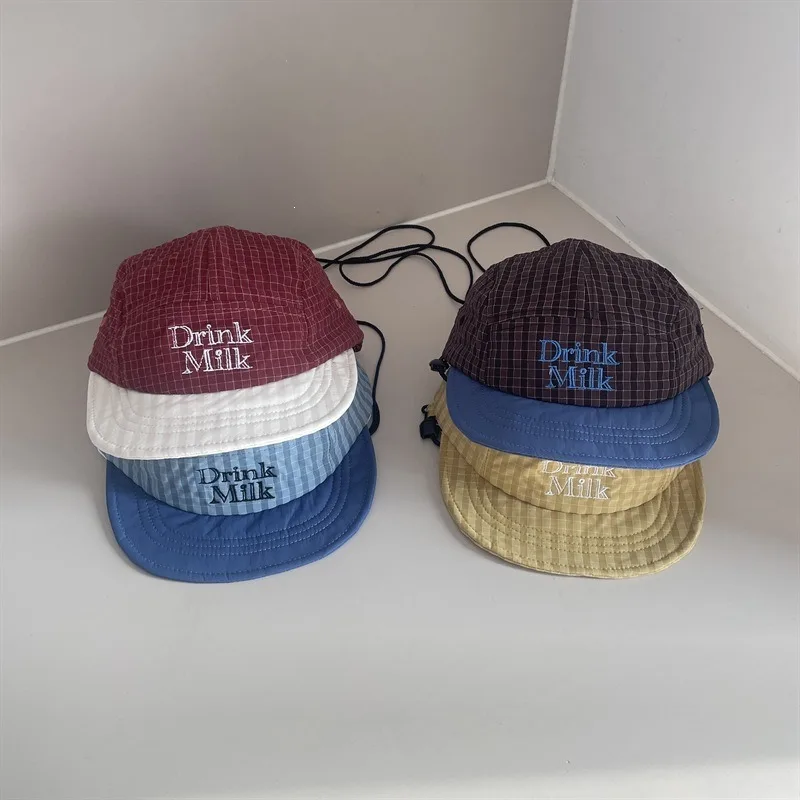 Kids Soft Brim Baseball Cap 49-53cm 2-8 Years Fashion Plaid Embroidery Sun Hat Boys Girls Baby Parent-child Adjustable Casquette view 3