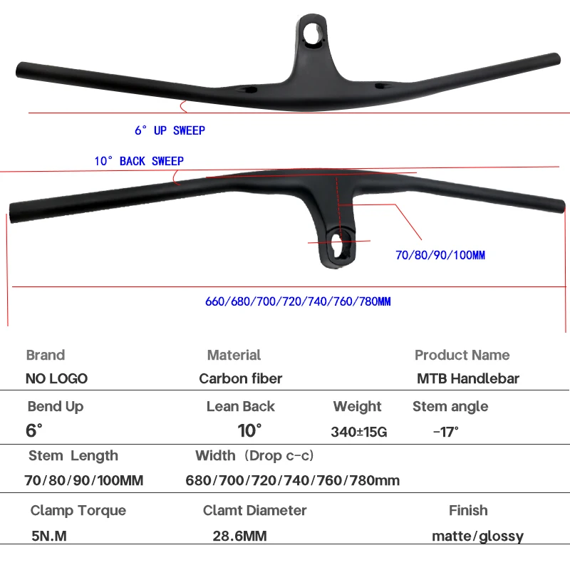 MTB bike handlebar internal handlebar carbon fiber wide 780 semi matte 60/70/80/90/100mm inner integrated handlebar