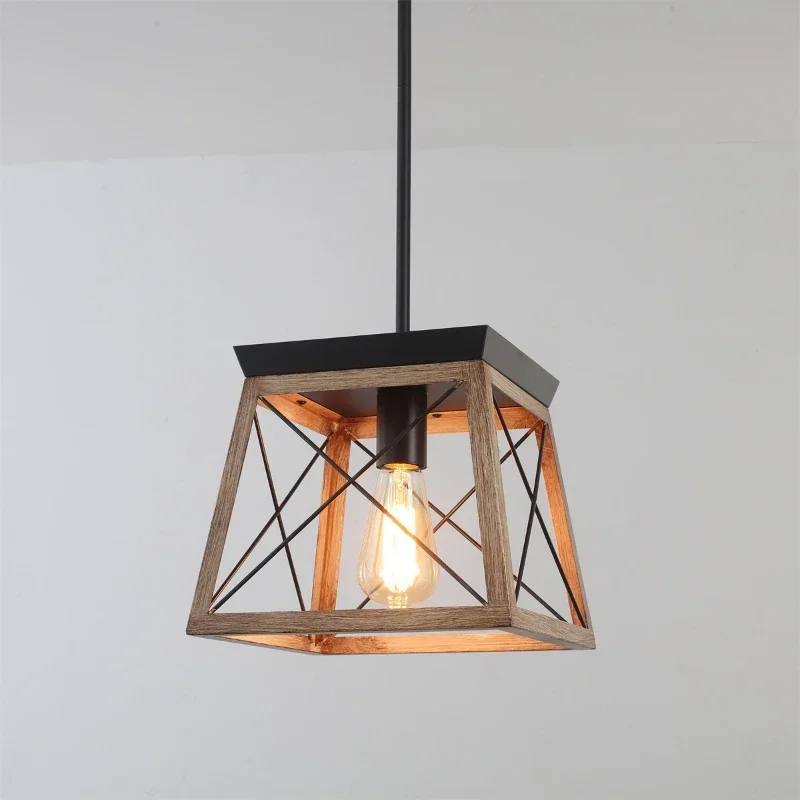 

Retro Metal Square Kitchen Corridor Aisle Restaurant Entrance Wrought Iron Single Head Chandelier