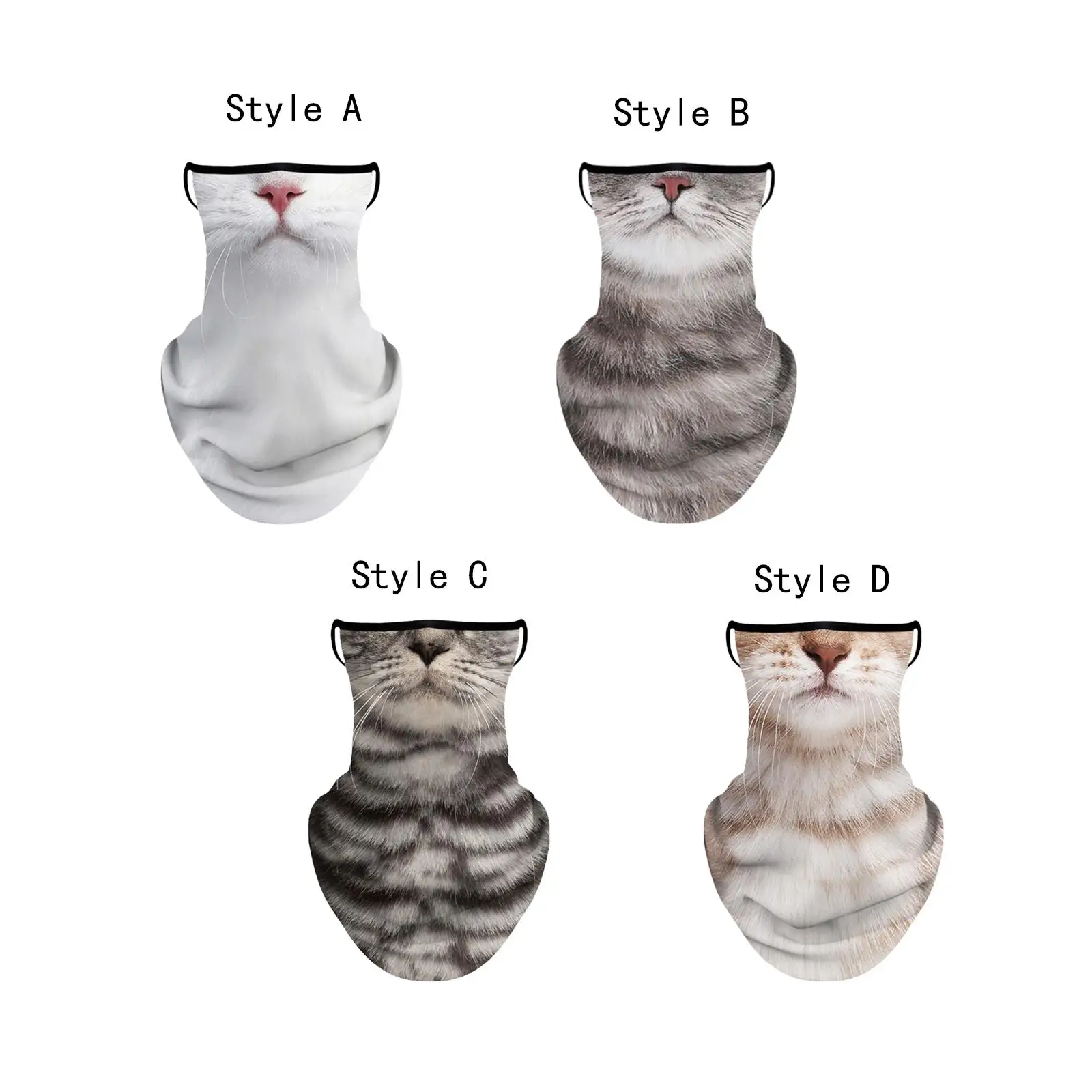 Neck Gaiter Face Mask with Ear Loops Polyester Fabric Cat Pattern Sun Dust Protection for Outdoor Activities Lightweight