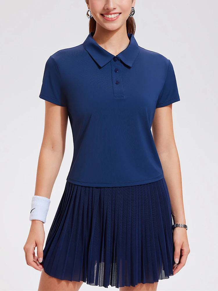 VITALINOVO Womens 2 Piece Tennis Skirt Set Polo Pleated Skort with Pockets Golf Pickleball Badminton Athletic Workout Outfits