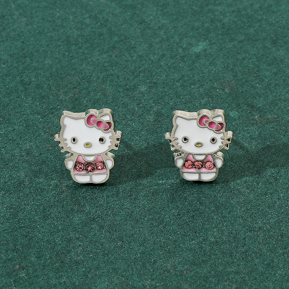 Cute Sanrio Hello Kitty Cartoon Earrings Y2K Sweet Spicy Girl Alloy Earrings Kawai Minimalist Fashion Diamond Jewelry Gift