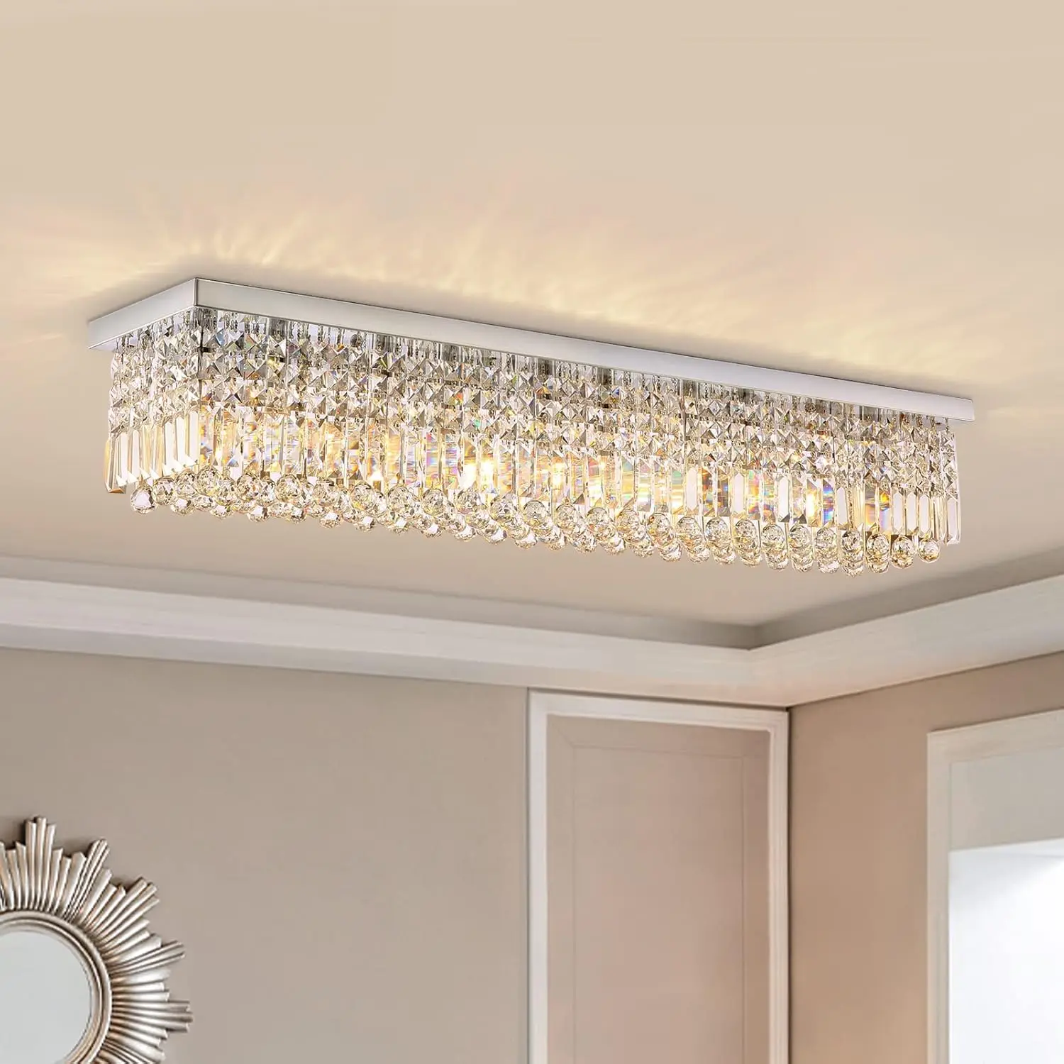 Modern Crystal Raindrop Chandelier with Crystal, 10-Lights Flush Mount Ceiling Lights