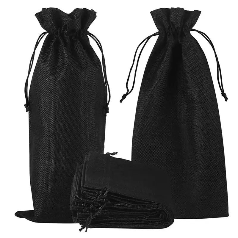 ABJN-20Pcs Jute Burlap Wine Bags Drawstring, Hessian Cloth Bottle Gift Bags For Blind Taste Halloween Party Holiday Giving