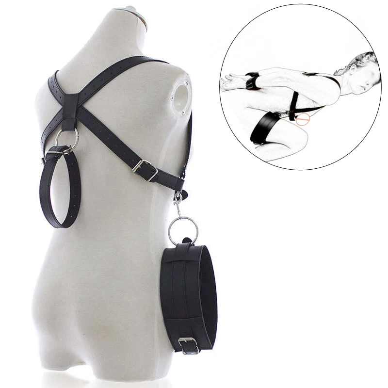 BDSM – écharpe de cuisse en cuir pour femmes, sangle de retenue de Bondage à jambe ouverte avec menottes, aide à la Position sexuelle, vêtements Sexy