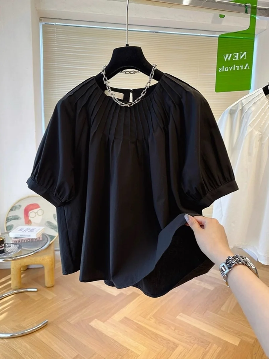 Cute Doll Sle Bubble Sve irt Donna ort Sve round Ne Design Sense Faionable Camicetta ampia coreana giovanile