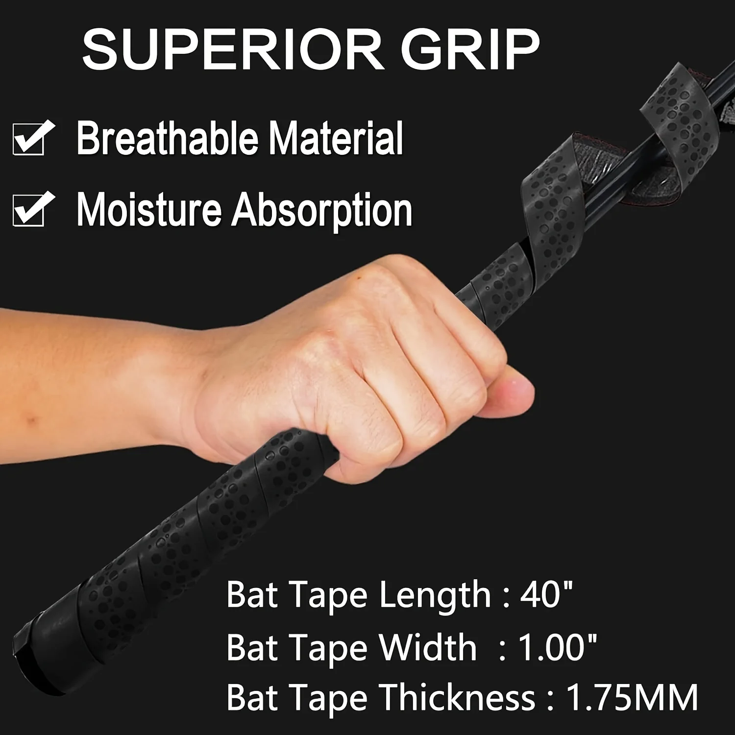 Bat Grip Tape Baseball Softball 2 Pack 40 inch 1.75mm Precut and Full Adhesive Back Pro Feel Soft Comfortable Tapes