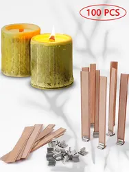 100Pcs Wooden Candle Wicks Core + Natural Wood Wick With Iron Stand DIY Aroma Candle Material Soy Wax Smokeless Candles Supplies