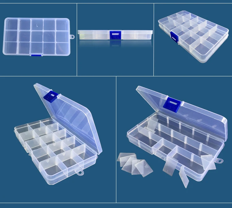Komponenten organizer 15 Grids Transparent Kunststoff Lagerung Organizer Fach Einstellbare Container Box Für Schmuck Taste Rechteck Box Fall – Detail 3