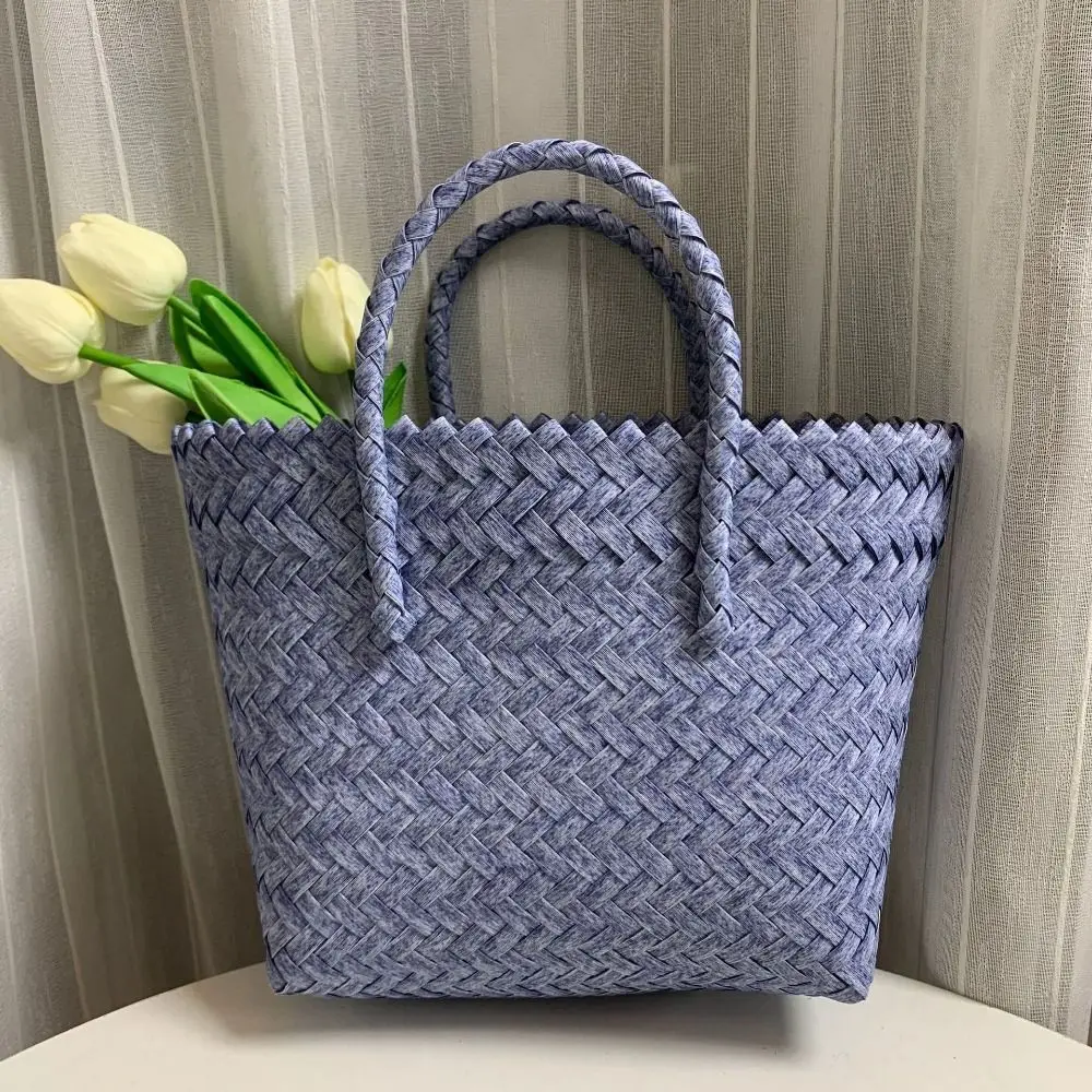 Women Imitation Rattan Woven Handbag Retro Storage Basket Large Capacity Tote Beach Bag Handmade Shoulder Bag