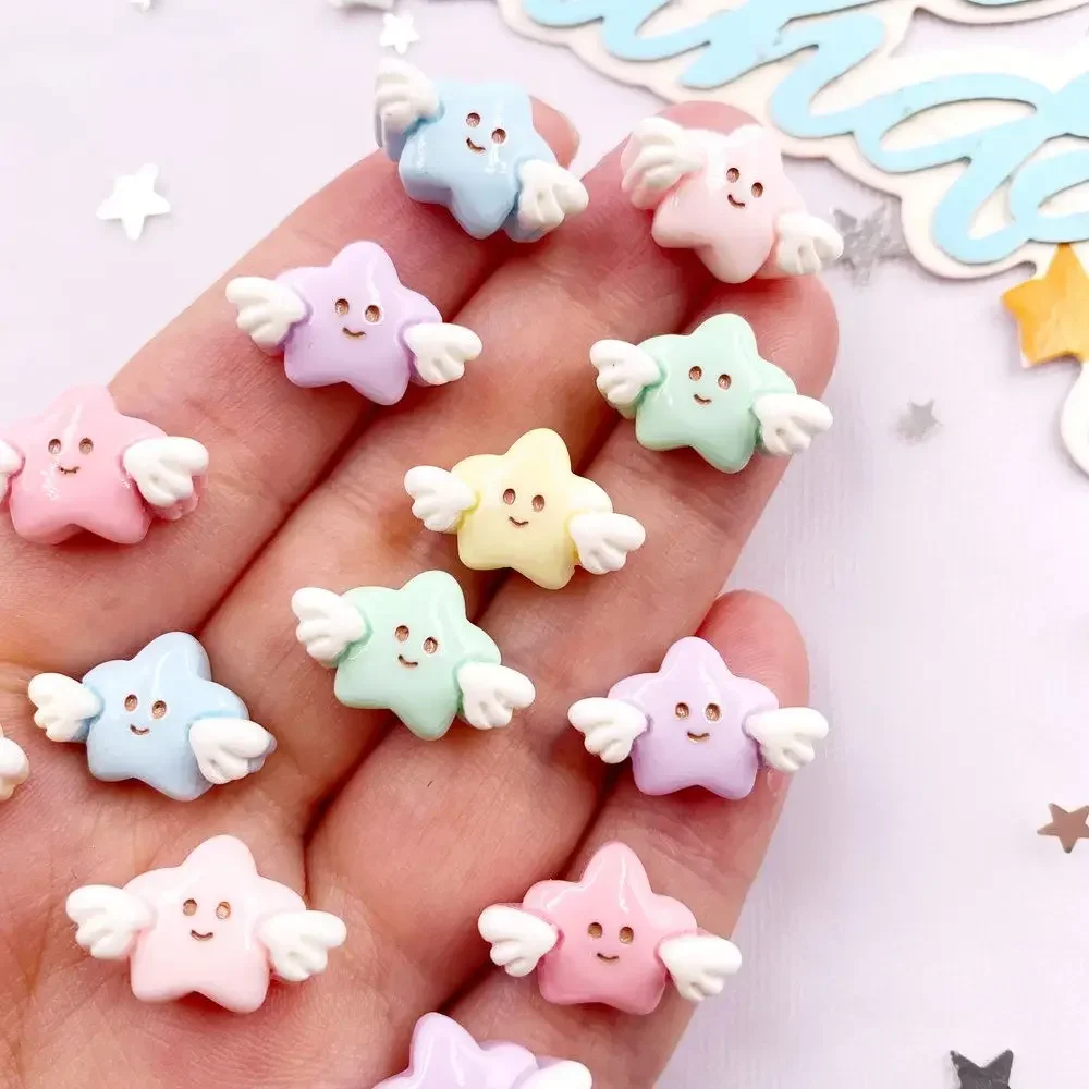 30pcs Mix Resin Mini Colorful Painted Angel Smiling Star Flatback Stone Scrapbook DIY Christmas Decor Jewelry Accessories Crafts
