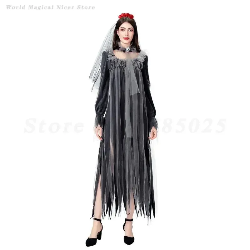 المرأة الساحرة شبح غيبوبة شيطان مصاص دماء تأثيري حلي هالوين مخيف زفاف العروس فستان حفلة أداء فستان بتصميم حالم #4