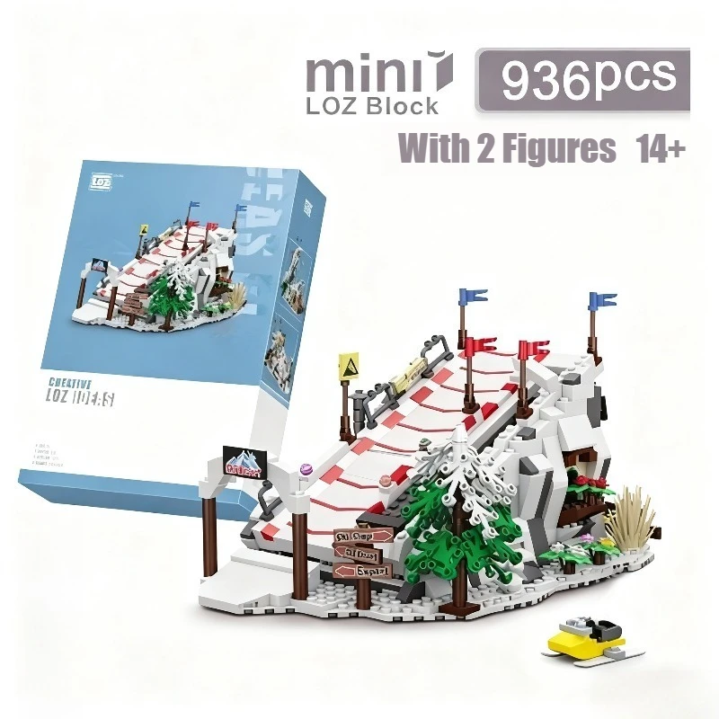 

936PCS Creative Skiing Park Winter Ski Slope Building Blocks With 2 Figures Construction Bricks Set Toy Gift For Kid Adult Boy