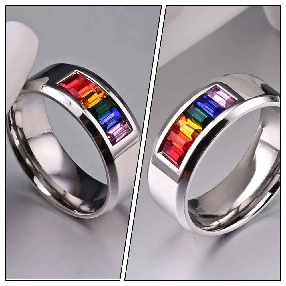 

1Pcs Gay Pride Ring Titanium Steel Colorful Rhinestone Stylish Finger Jewelry Chic Elegant Decoration Fashion Gift
