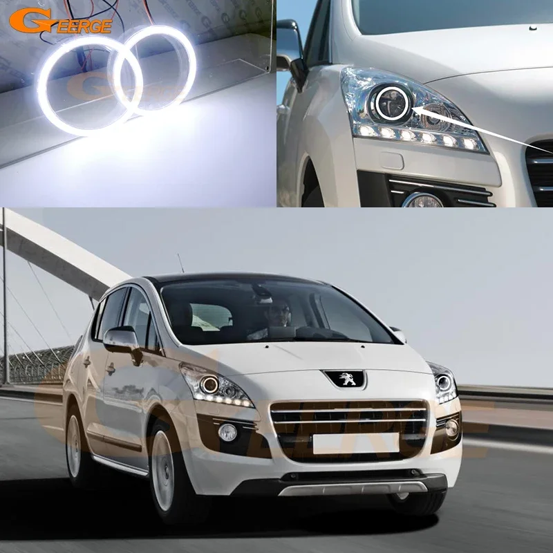 

For Peugeot 3008 2009 2010 2011 2012 2013 Projector Headlight Day Light Ultra Bright COB Led Angel Eyes Kit Halo Rings