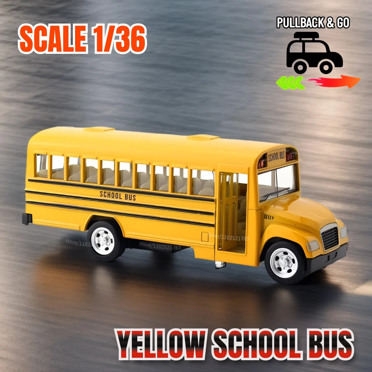 1/36 Yellow School Bus Car Model Replica, Scale Metal Miniature Art Vehicle Interior Decor Diecast Xmas Gift Kid Boy Toy