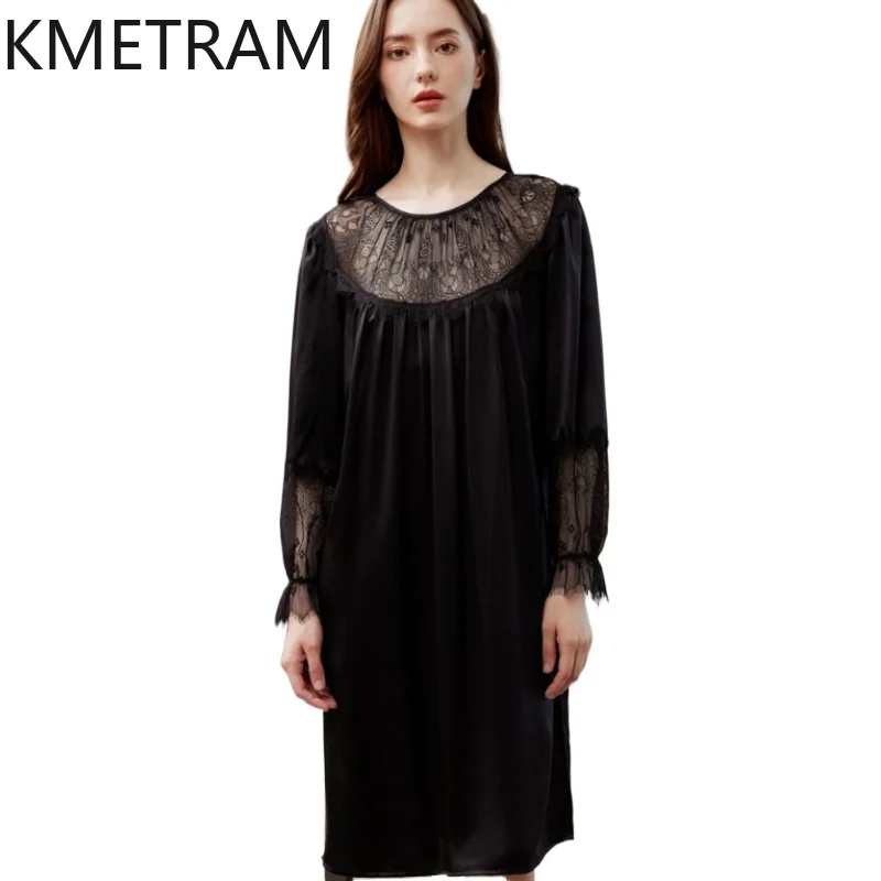 

ZVAQS 19MM 100% Mulberry Silk Night Dress Woman Long Sleeve Nightgowns Dresses Summer Silk Sleepwear Women Clothing 2026 пижама