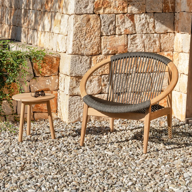 #Outdoor Teak Garden Sofa Terrace Balcony Garden All Day Single Rattan Chair Waterproof Sunscreen Leisure Tea Table