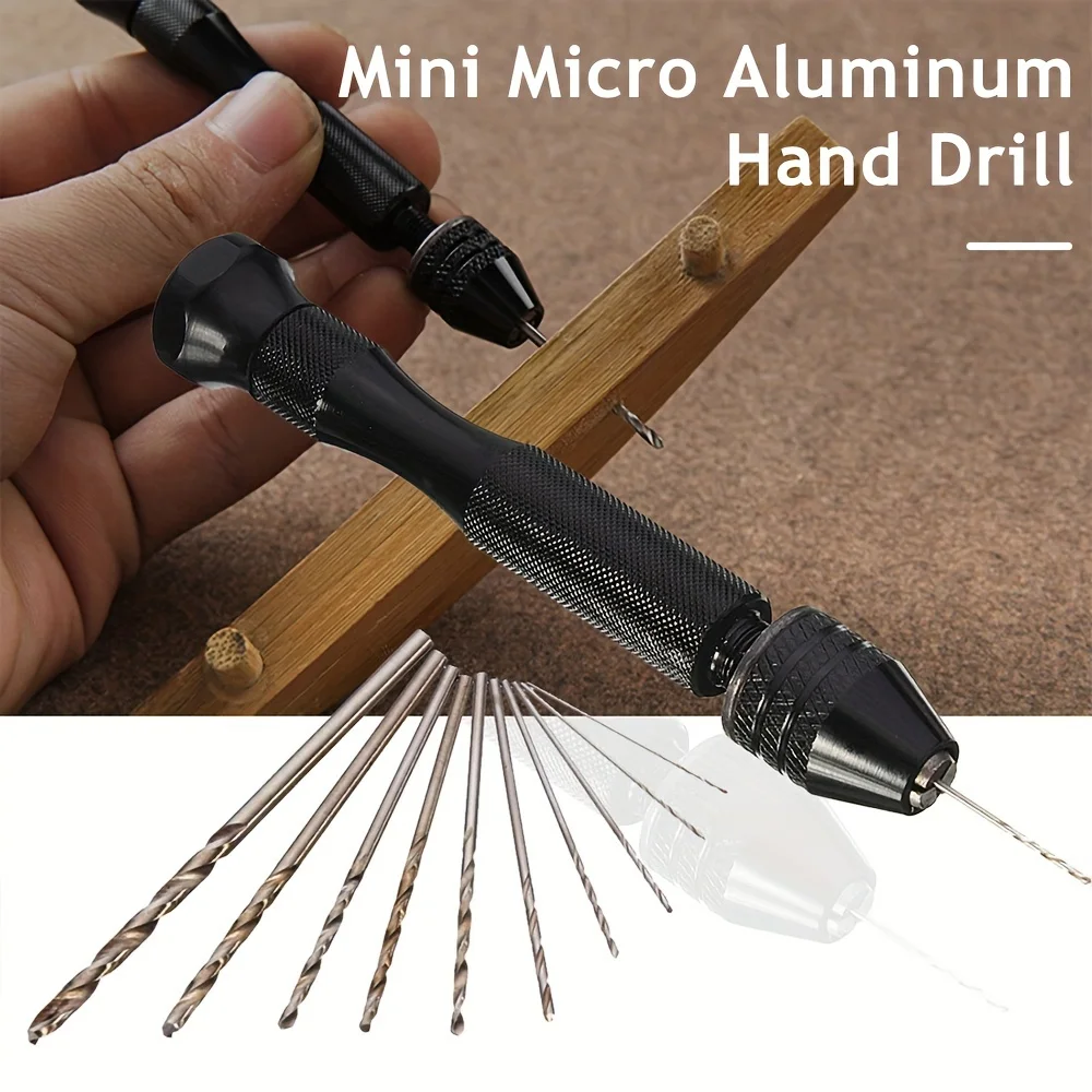 Mini Tool Set with Black Hand Twist Drill 10Pcs Fried Dough Twists Drill for Woodworking Drilling Rotary Wood Holes Tools Mini T