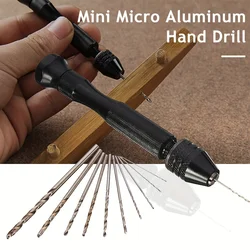 Mini Tool Set with Black Hand Twist Drill 10Pcs Fried Dough Twists Drill for Woodworking Drilling Rotary Wood Holes Tools Mini T