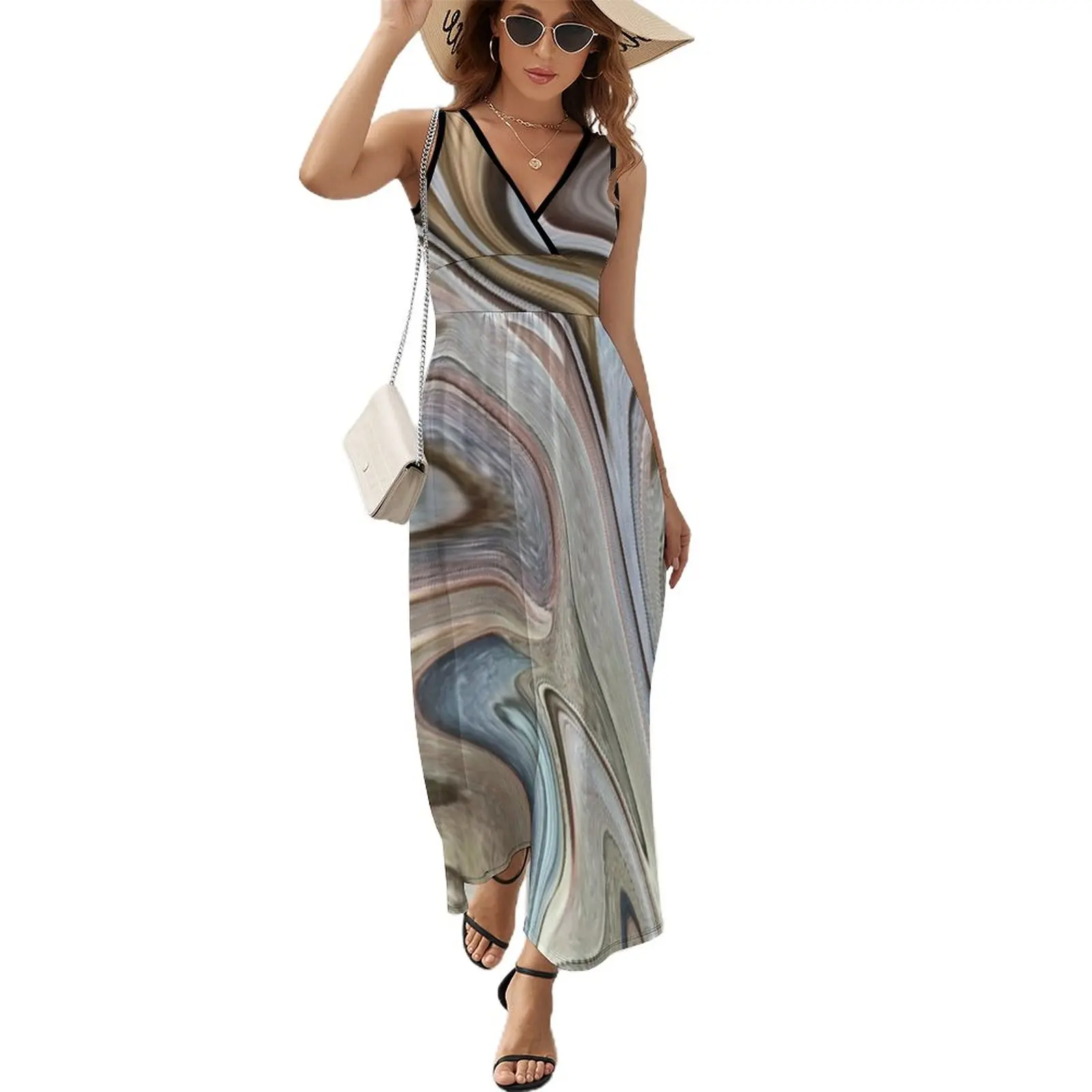 

cool Abstract neutral Chocolate brown tan swirls pattern Sleeveless Dress dresses for special events summer dresses women 2023