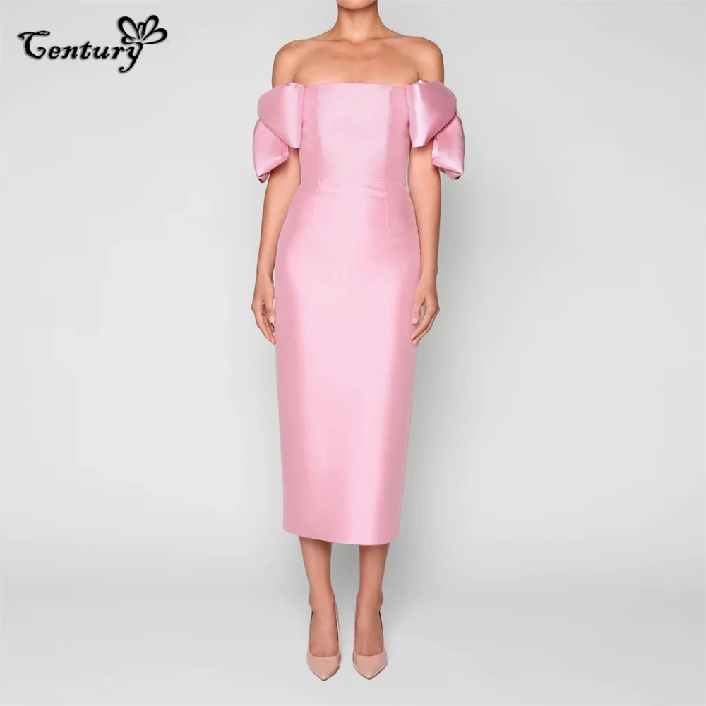 

Satin Pink Prom Dress for Women 2023 Off Shoulder Big Bow Formal Occasion Dresses Pageant Evening Gowns Robe De Soiree