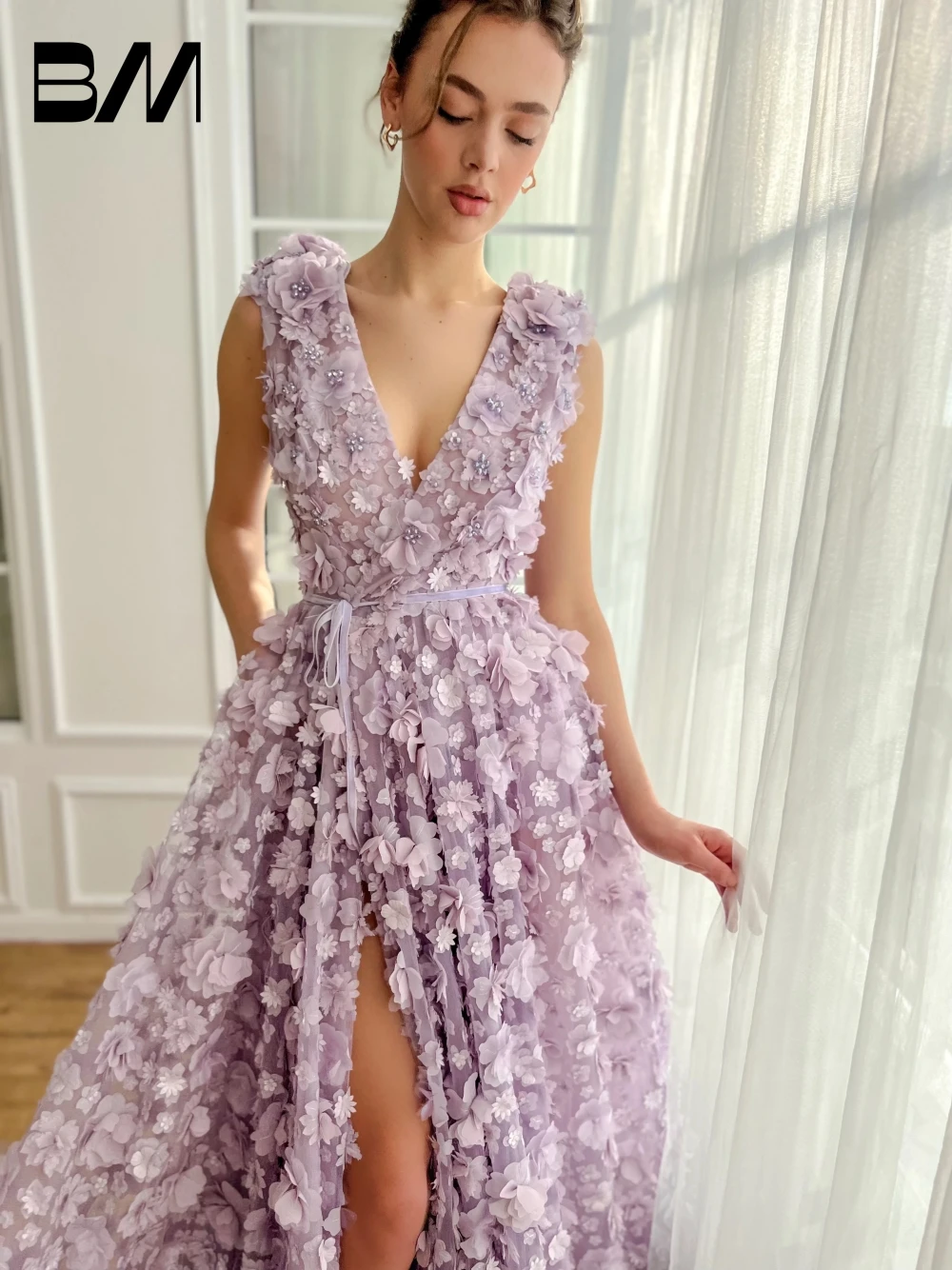 

Lavender Petal Dreamy Blooms Evening Dress Fashion Charming A Line Special Occasions Customized Women V Neck Party Prom Gown