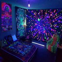 Mystery Universe Starry Sky Space Trippy Fluorescent Tapestry Wall Hanging Psychedelic Trees And Stars Tapestries For Bedroom