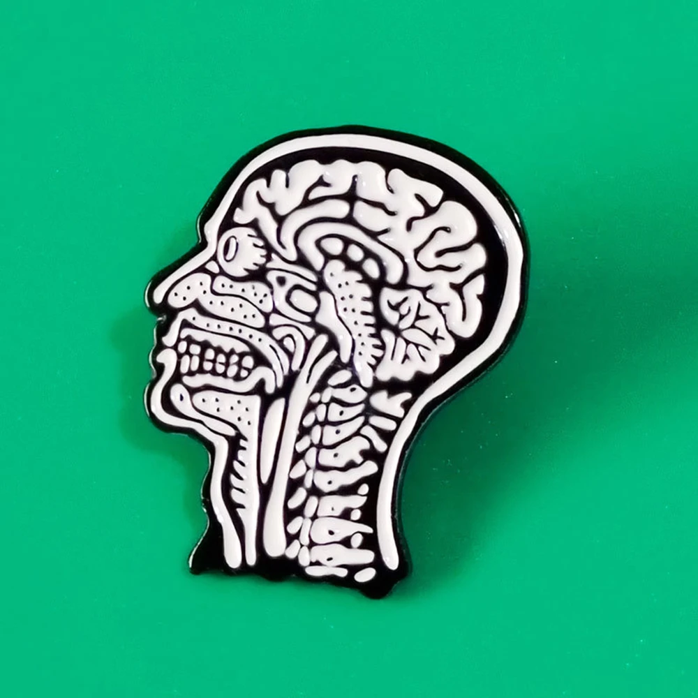 Hanreshe التشريح الطبي الجمجمة المينا دبوس الأشعة الأشعة السينية الدماغ شارة بدبوس للطبيب والممرضات عالم الأحياء مجوهرات هدايا #6