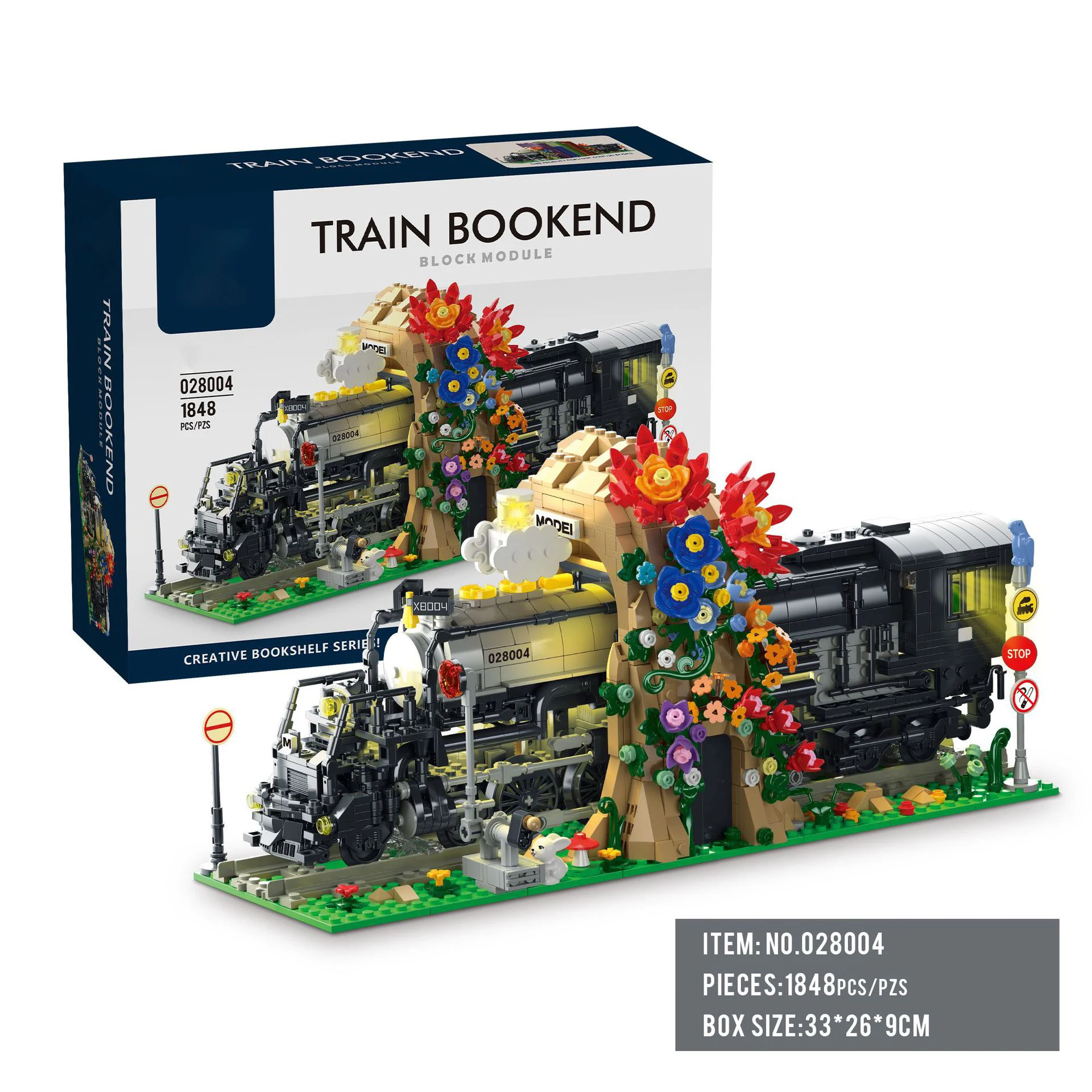 1848PCS bookends, building blocks, train building toys, retro train model building blocks, children's building toy gifts